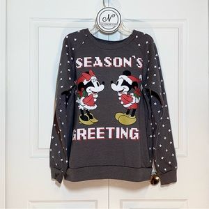 Disney Women’s Holiday Mickey and Minnie Mouse Sweatshirt Gray Size S